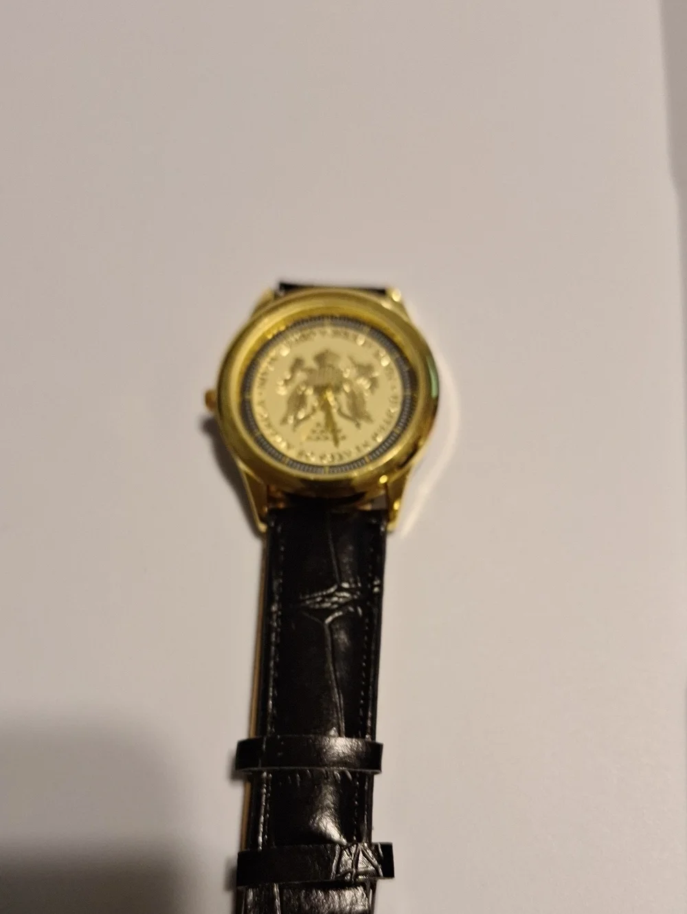 Gold-Tone Men's Dress Watch with Black Leather Strap